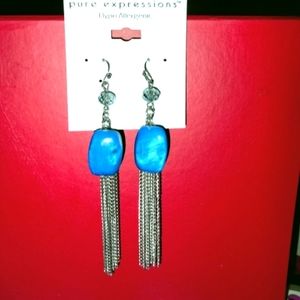 3/$15 Pure Expressions Blue/silver tone chandelier earrings.